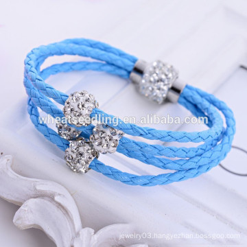 3 Layer shamballa beads pu leather man sports bracelet